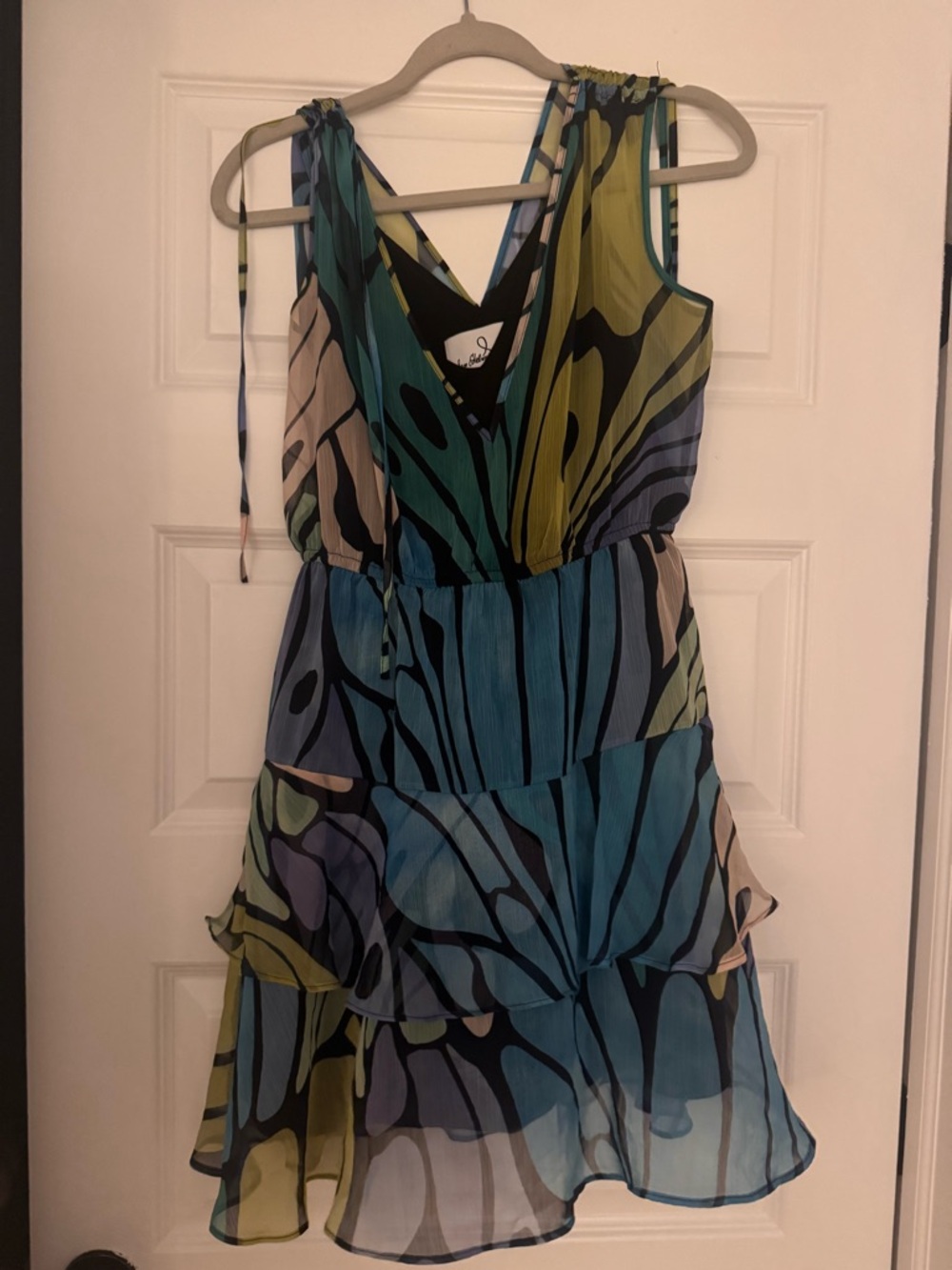 Sam Edelman Blue Teal Green Patterned Tiered Dress